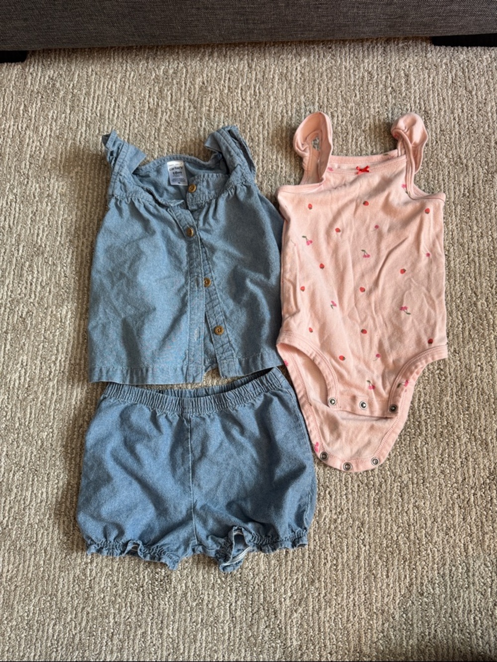 Carters Denim Pink Baby Clothing Set Shorts Sleeveless Top Bodysuit Bundle 18m